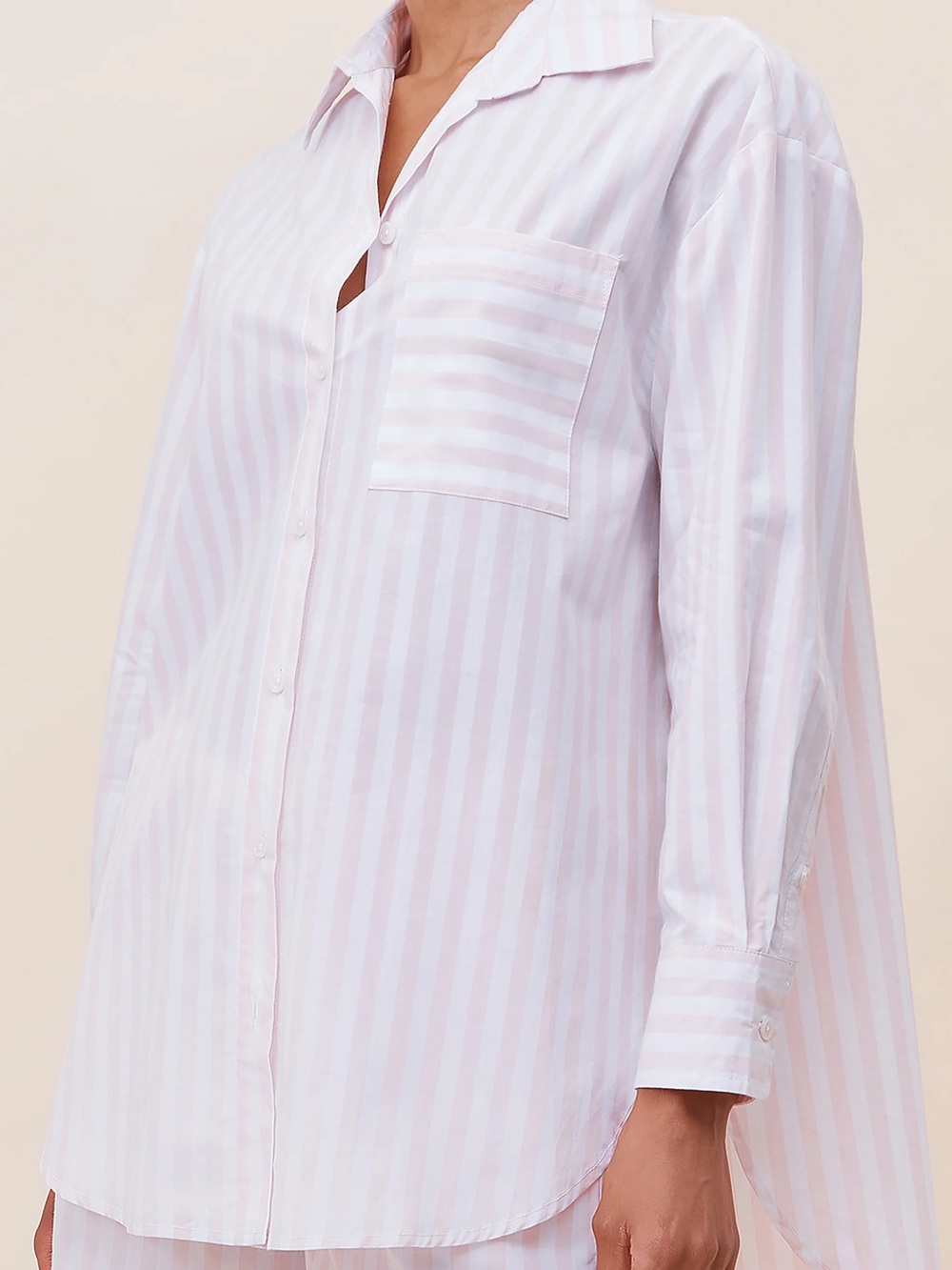 Papinelle Women’s Sleepwear Pink White Striped Button Up Sleep Shirt S